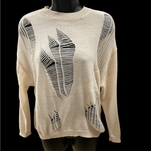 Cream Distressed Sweater - Picture 1 of 3